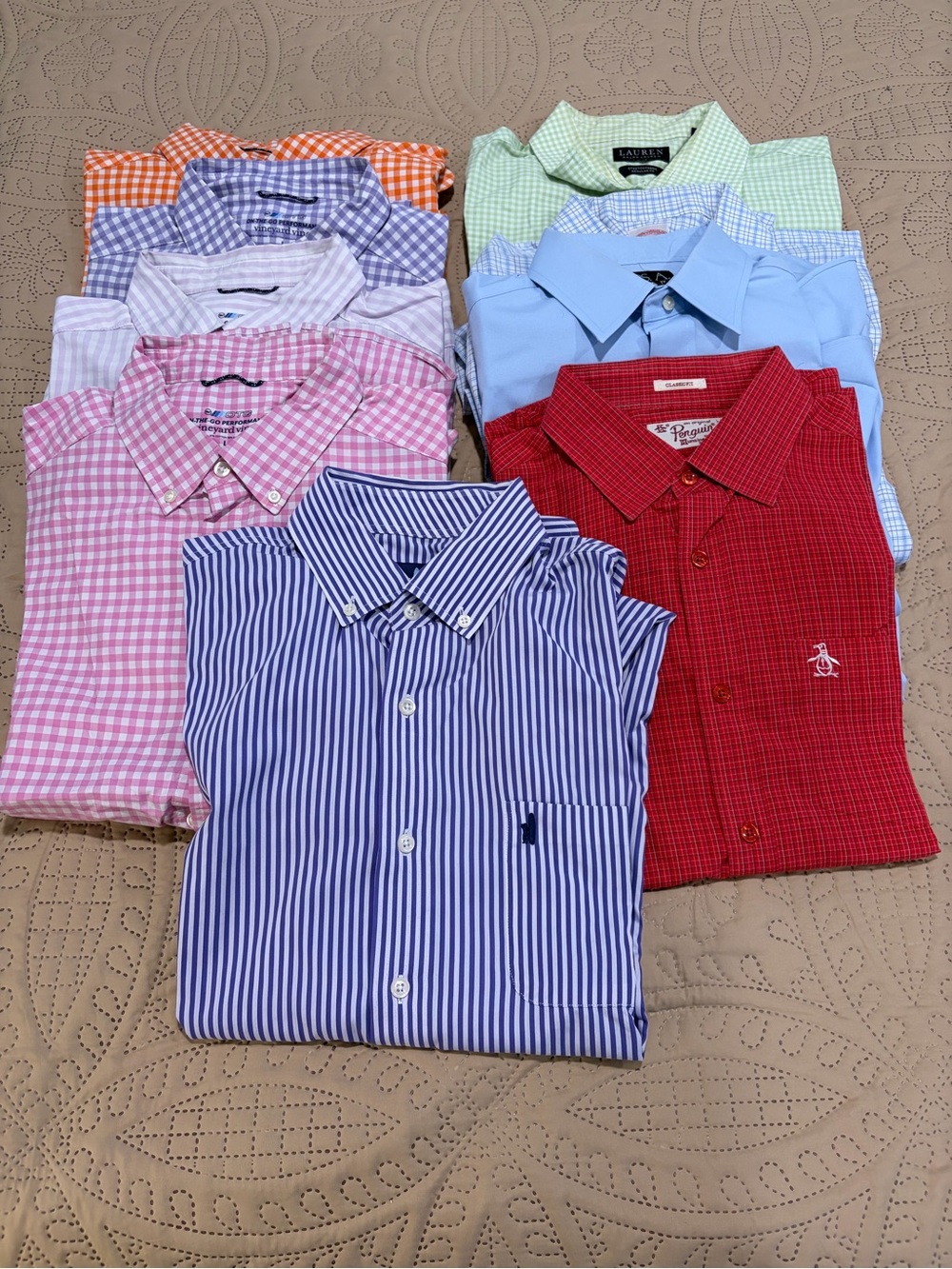 Lot of 9 Men's Button-Down Shirts - Johnnie O, Penguin, Vineyard Vines & More